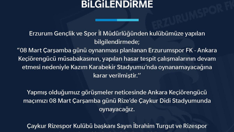 Kazım Karabekir Stadyumu çürük çıktı maç Rize'de 