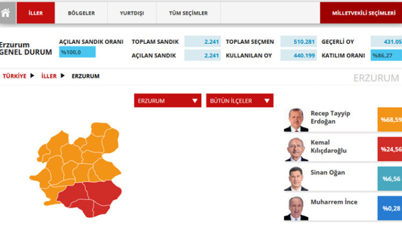 Erzurum Cumhurbaşkanlığı seçim sonucu