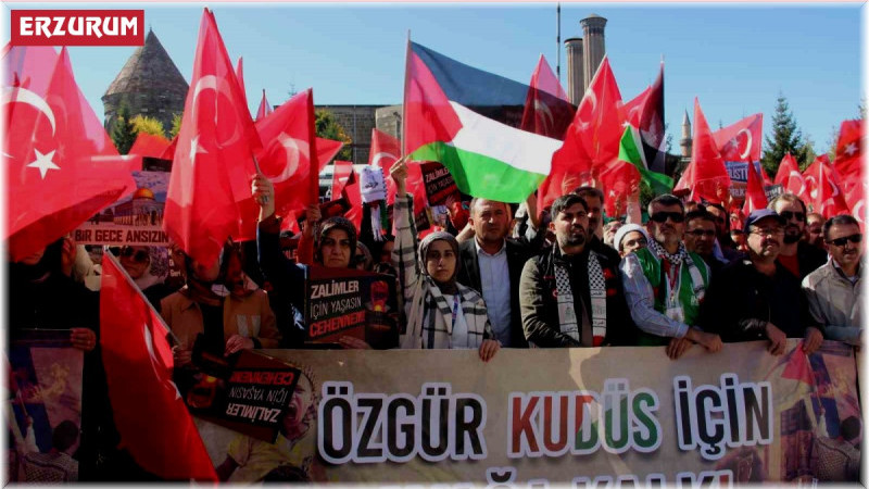 Erzurum'da vatandaşlar Filistin'e destek için tek yürek oldu.